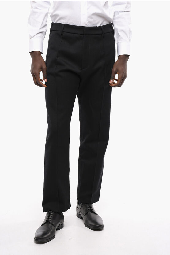 424 Wool Slim Fit Single-pleated Pants With Ankle Zip In Black
