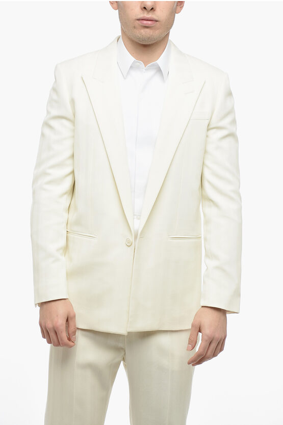 Saint Laurent Wool Striped Blazer With Peak Lapel In White