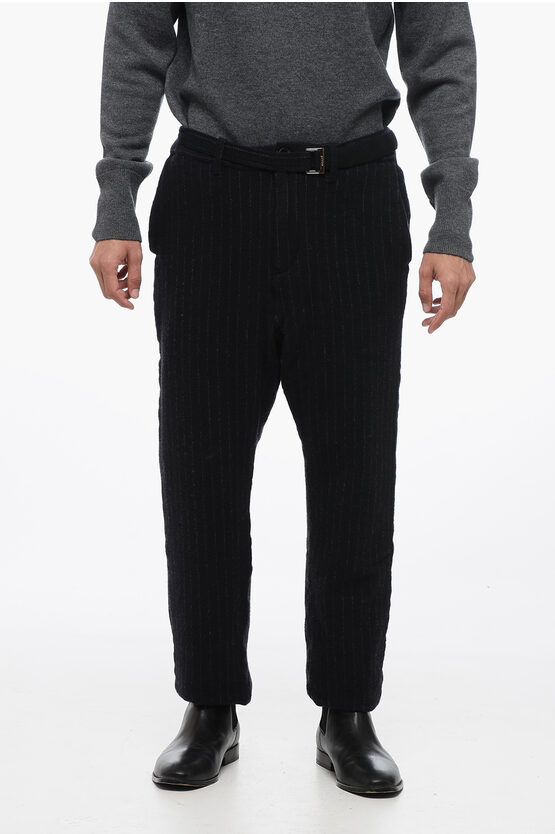 SACAI WOOL STRIPED PANTS WITH BELT 