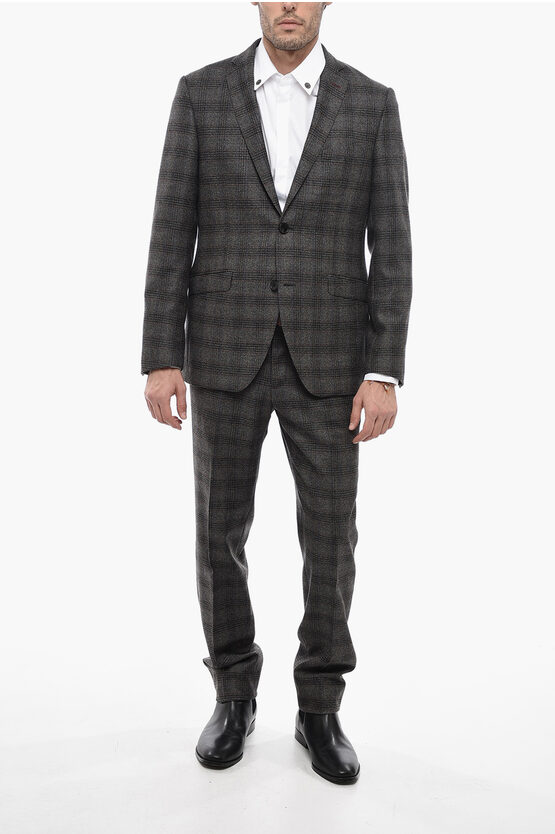 Etro Wool Suit With District Check Pattern In Brown
