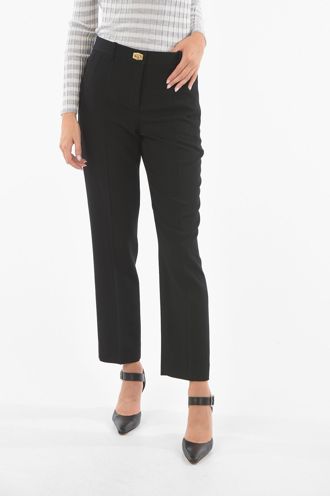 Givenchy Wool Tailored Pants with Brass Fastening Detail women