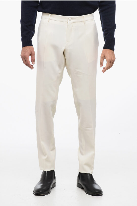 Shop Dolce & Gabbana Wool Tailored Pants With Gros Grain Detail