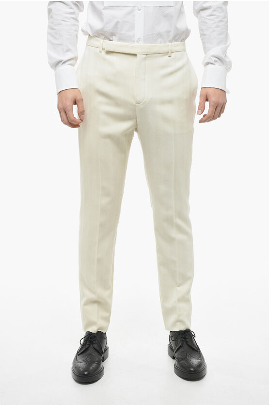 Saint Laurent Wool Tapered-fit Pants With Striped Pattern In White