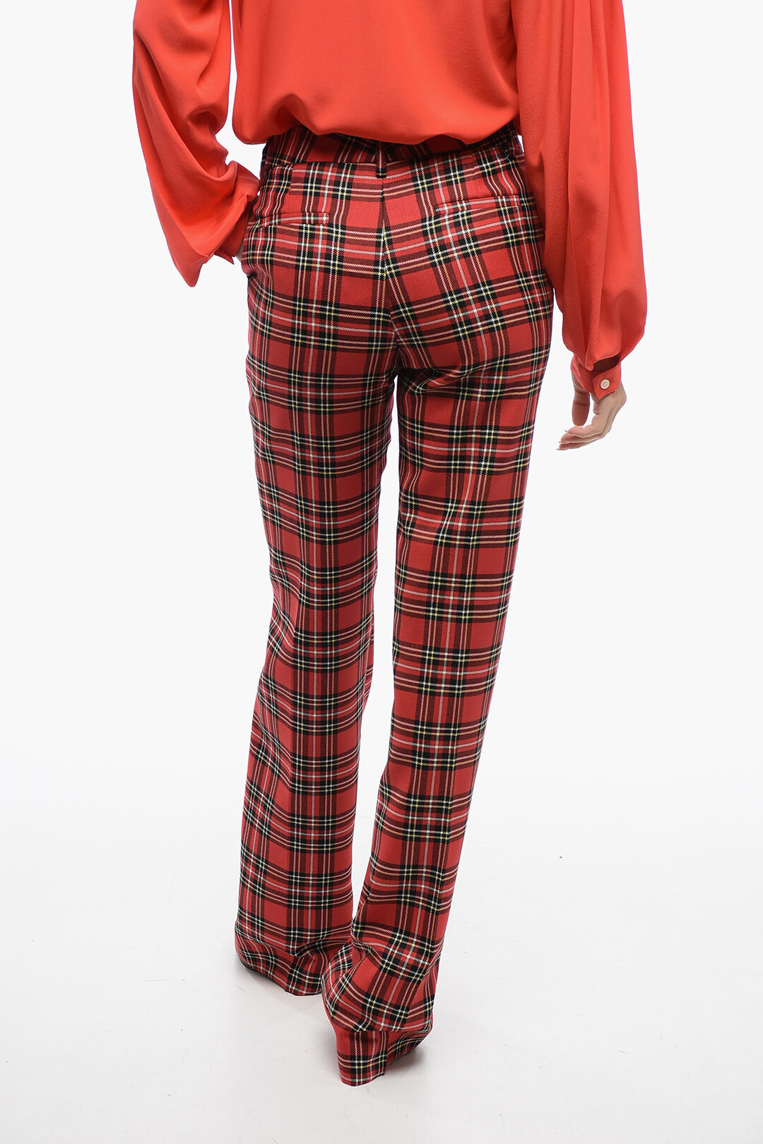 Womens Pants Wool Plaid Trousers Alessandra Rich Wool Tartan Pants