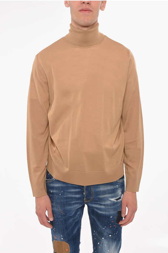 Dsquared2 Wool Turtle-neck Sweater With Logo Detail Grösse Xs In Brown