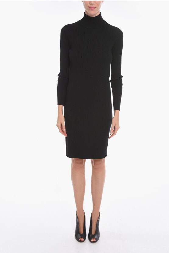 Bottega Veneta Wool Turtleneck Dress With Neckline On The Back In Black