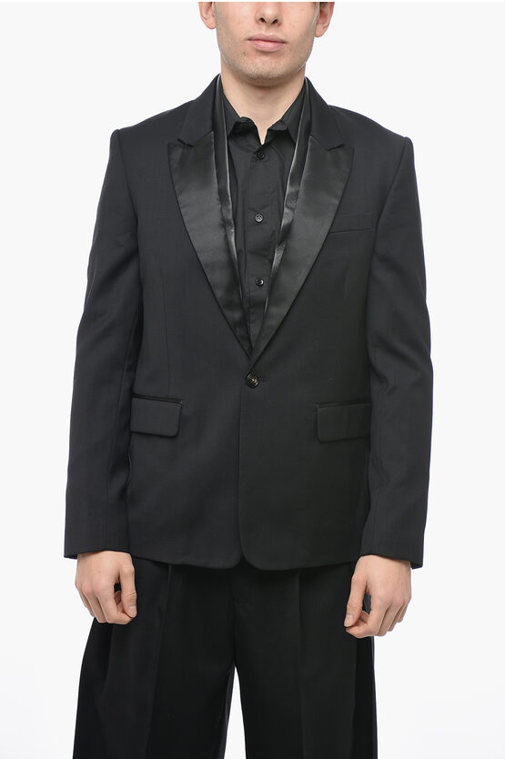 Amiri Wool Tuxed Jacket With Leather Detail In Blue