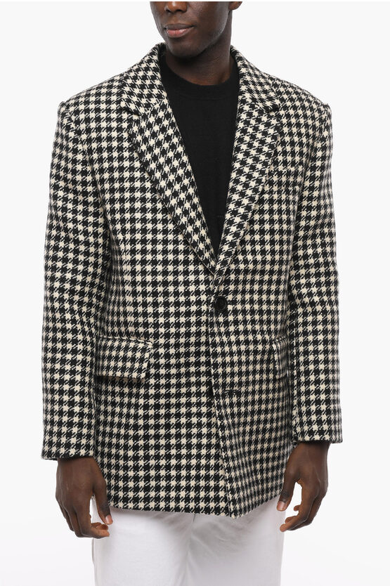 Ami Alexandre Mattiussi Wool Tweed Coat With Pied-de-poule Pattern In Black