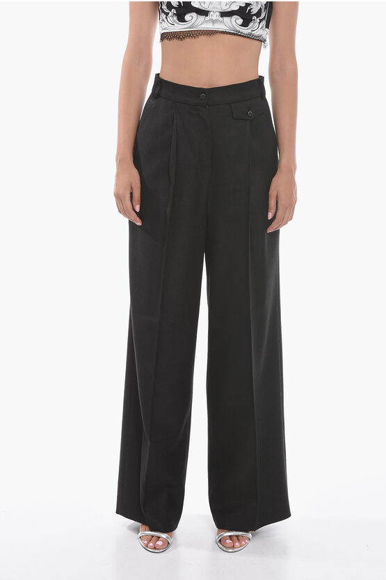 The Mannei Wool-twill Jafr Flared Trousers With Single Pleat In Black