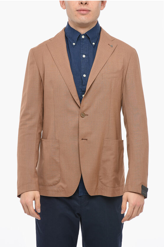 Tagliatore Wool Unlined Blazer With Welt Pockets In Brown