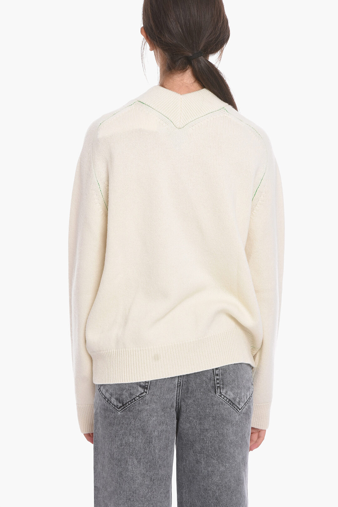 Contrasting v-neck sweater - Woman