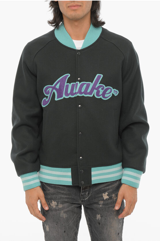 Shop Awake New York Wool Varsity Bomber Jacket With Ribbed Edges