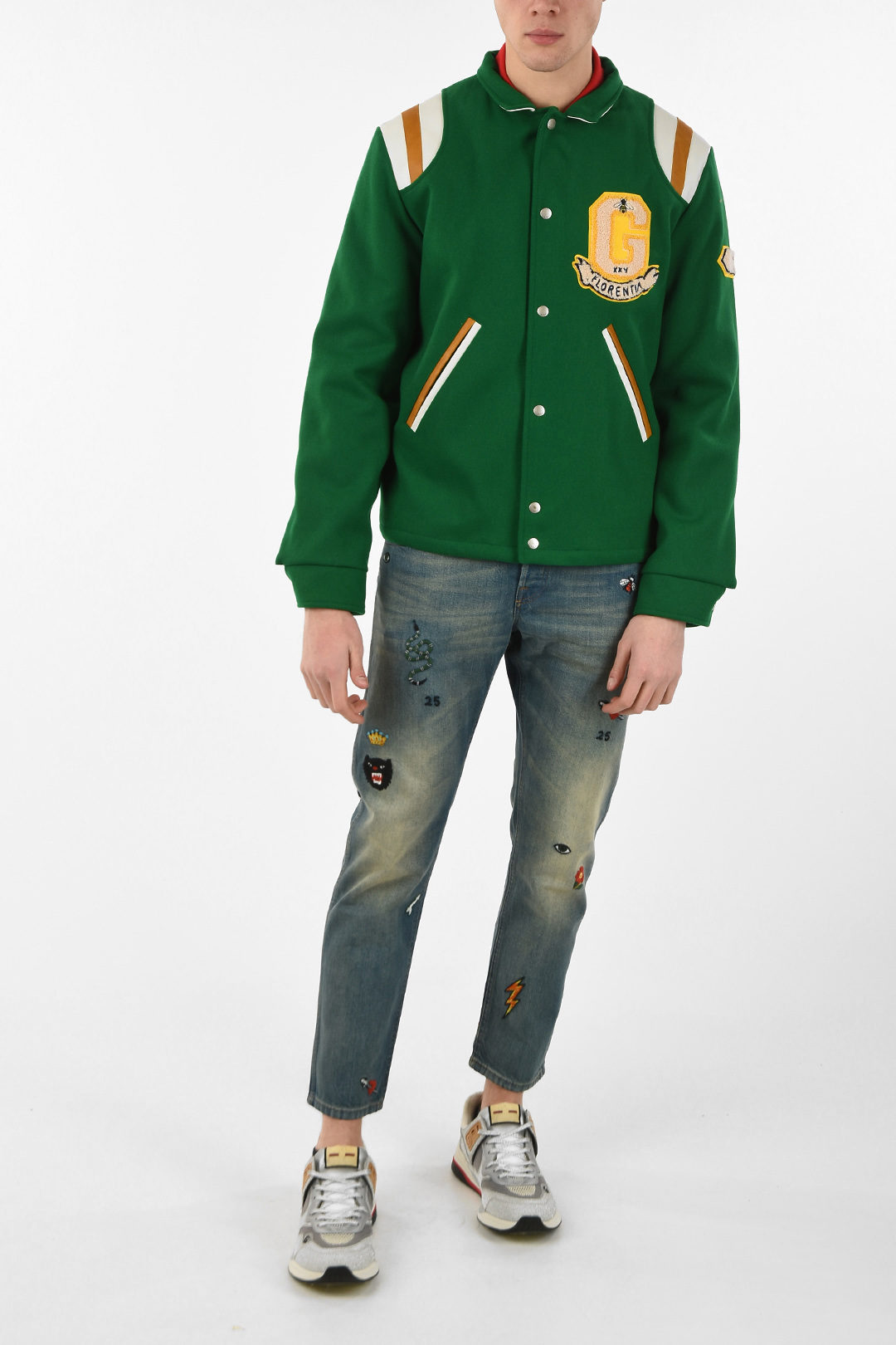 Gucci wool varsity jacket with Leather Details men - Glamood Outlet
