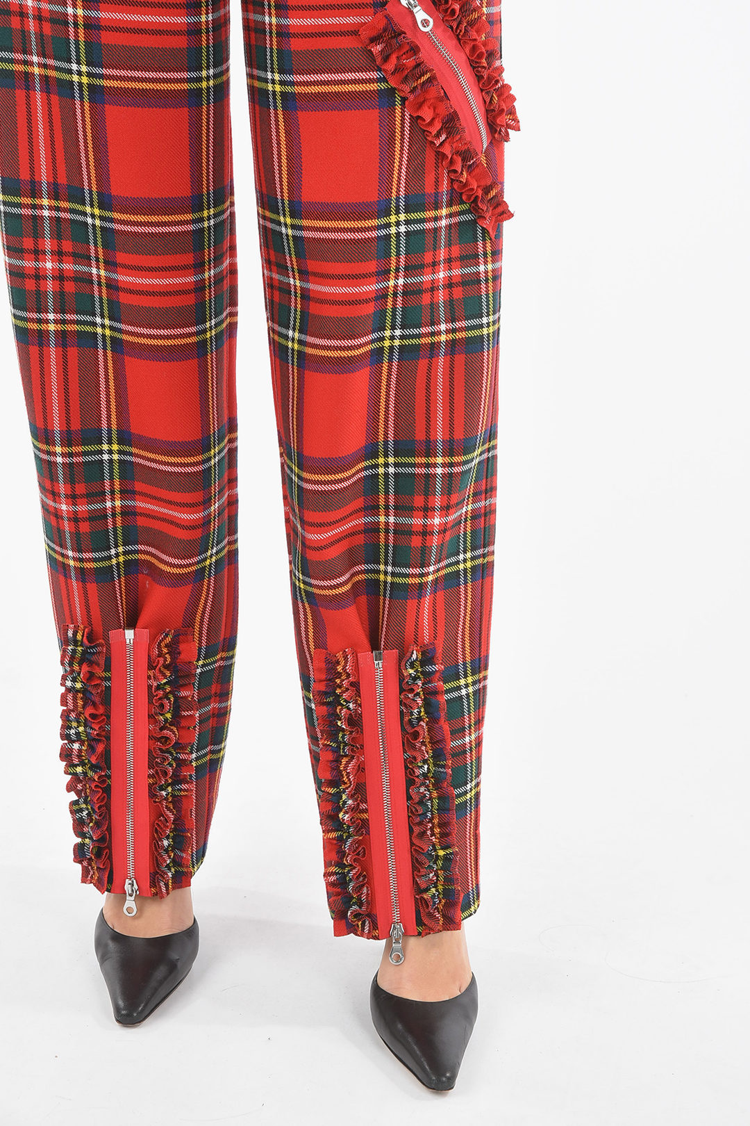 Molly Goddard Wool Wide Leg Half-Lined Tartan Trousers with Zip women -  Glamood Outlet