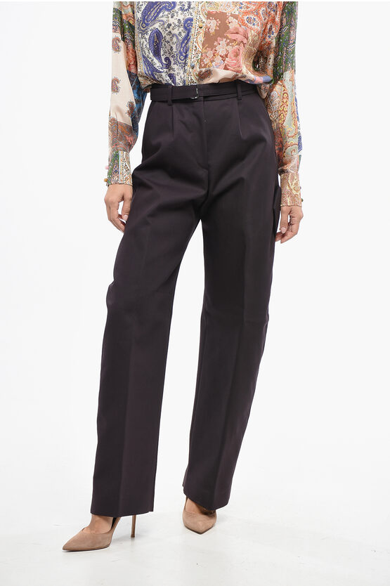 Lanvin Wool Wide Leg Pants With Belt In Black