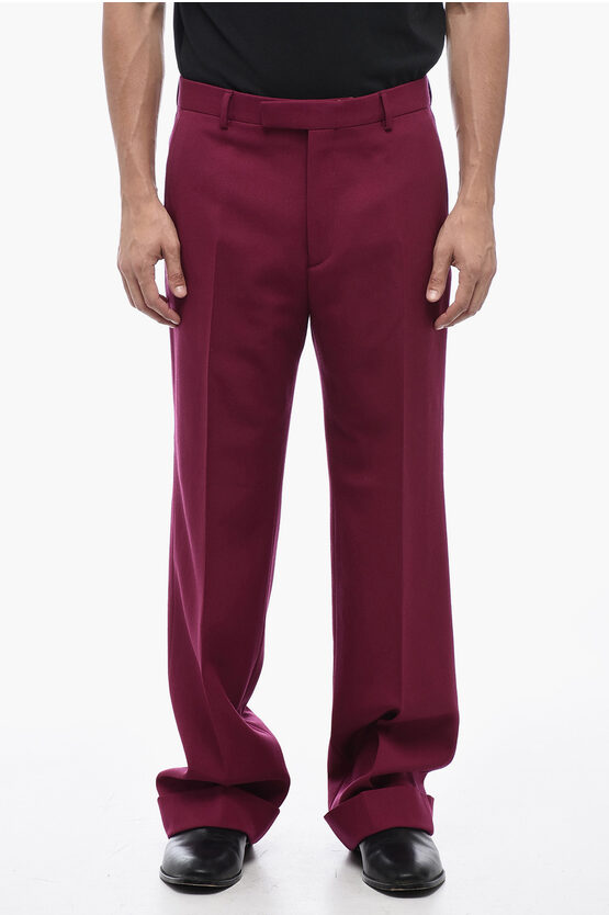 Shop Gucci Wool Wide-leg Pants With Cuffs