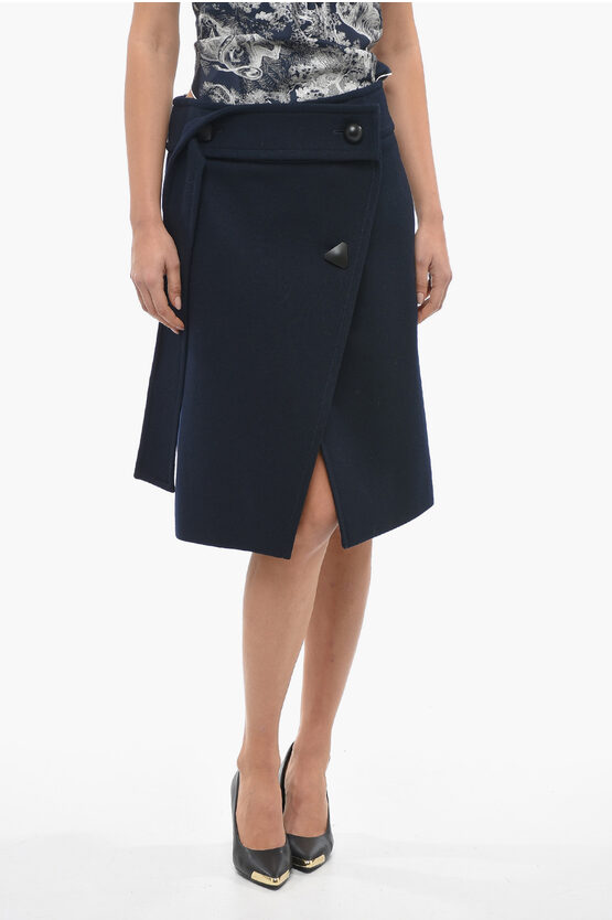 Stella Mccartney Wool Wrap Longuette Skirt In Blue
