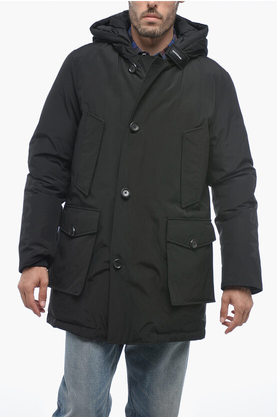 Shop Woolrich X Mastermind Cotton And Nylon Down Jacket With Hood