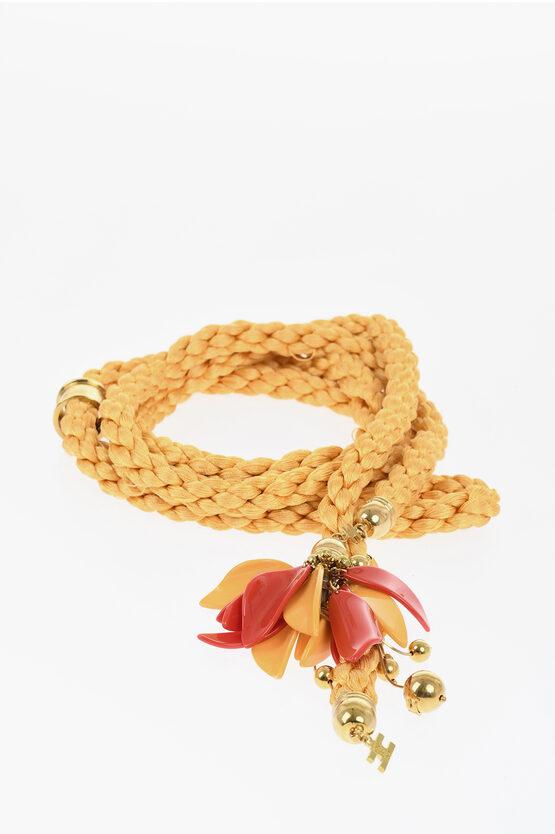 Elisabetta Franchi Woven Fabric Belt With Petal Detail
