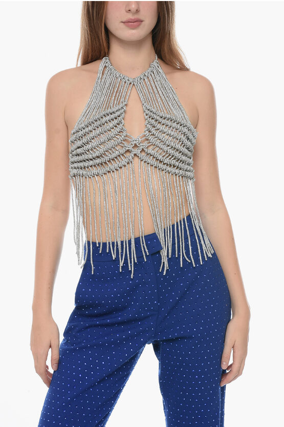 Shop Giuseppe Di Morabito Woven Halter Top With Rhinestone