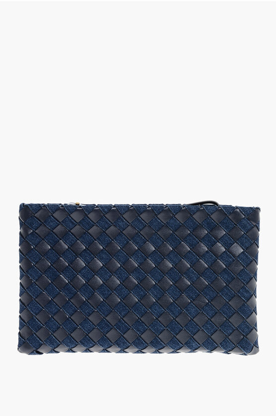 Bottega Veneta Woven Leather And Denim Abyss Pouch