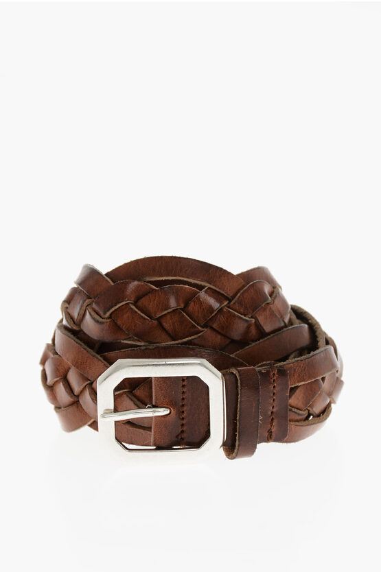 Dsquared2 Woven Leather Belt 50mm In Brown