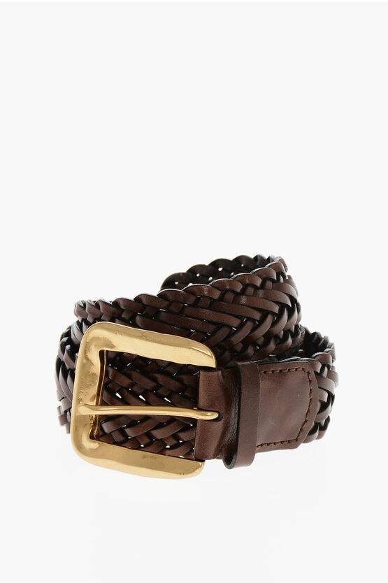 Dsquared2 Woven Leather Belt With Brass Buckle 40mm In Brown