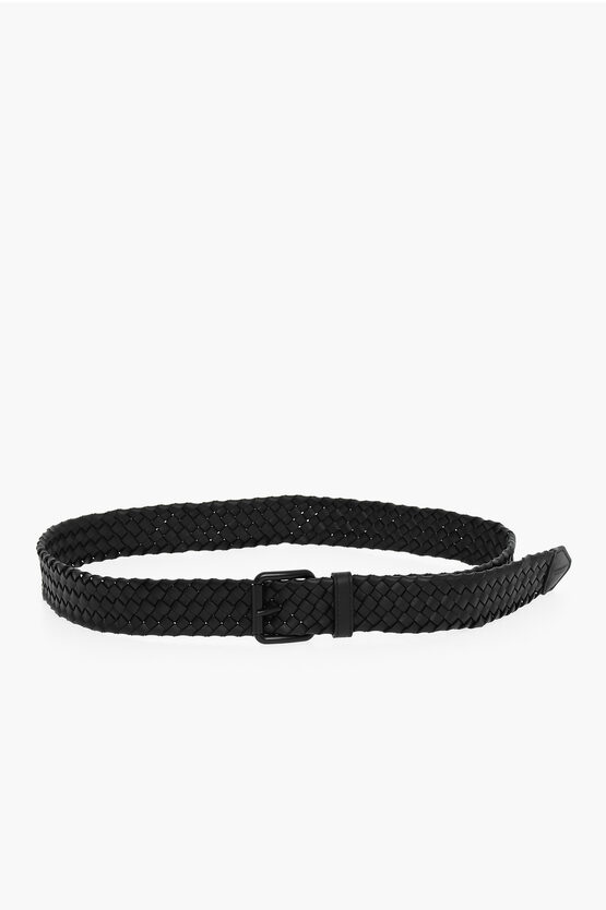 Bottega Veneta Woven Leather Belt with Brass Buckle men