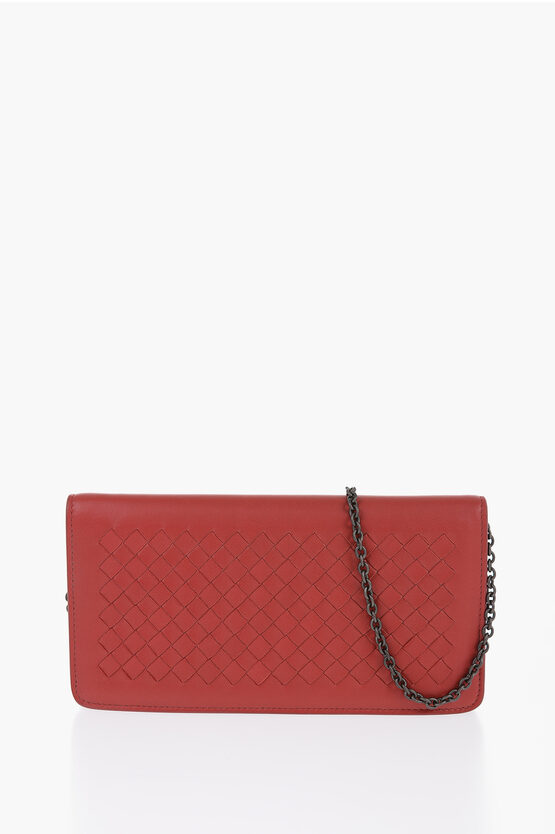 Shop Bottega Veneta Woven Leather Clutch With Chain Shoulder Strap