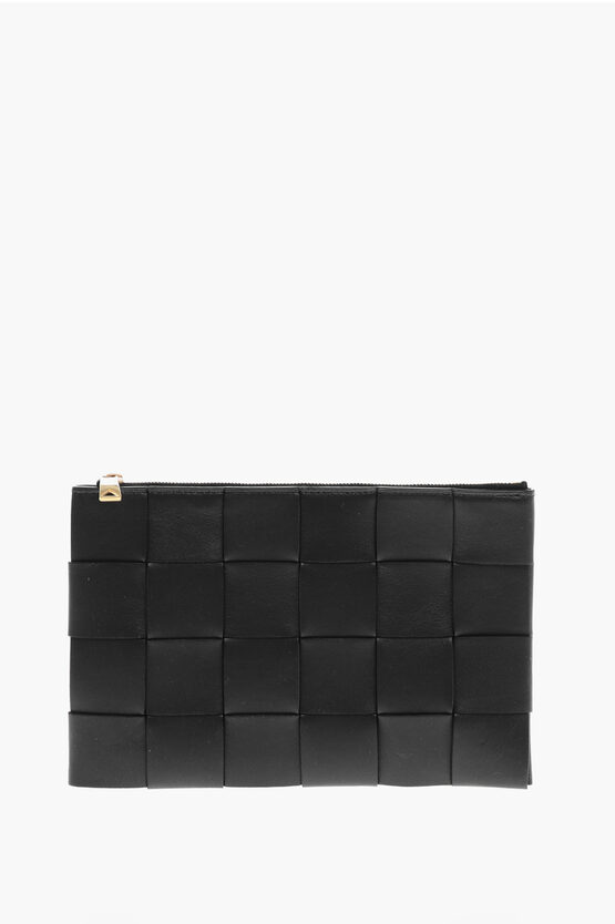 Woven Leather Clutch with Zip