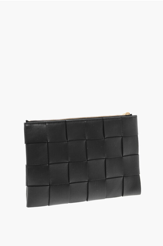 Woven Leather Clutch with Zip