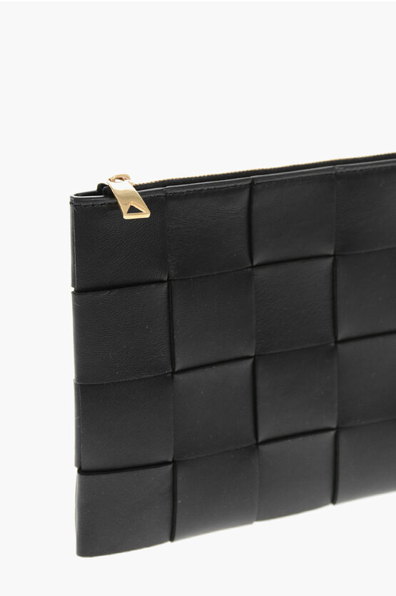 Woven Leather Clutch with Zip