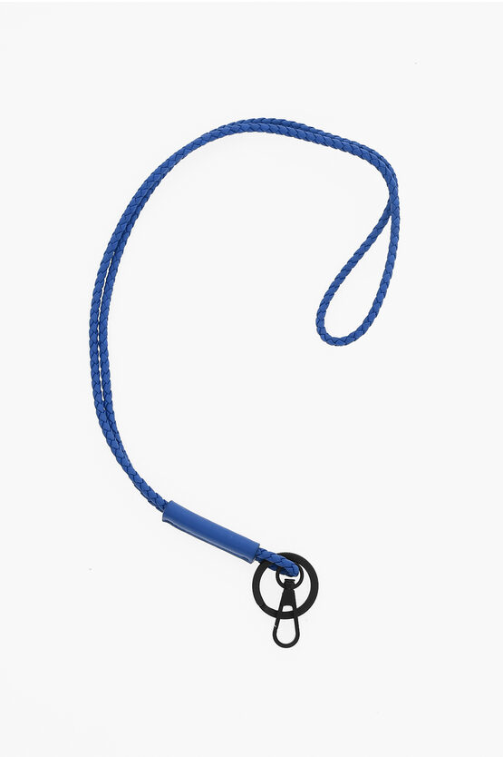 Bottega Veneta Woven Leather Coaxial Necklace Key Ring In Blue