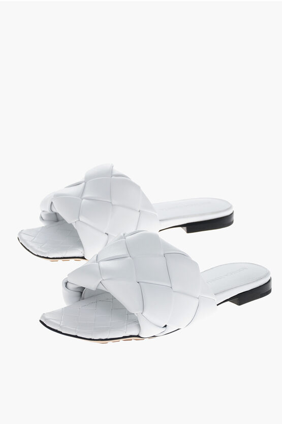 BOTTEGA VENETA WOVEN LEATHER LIDO SLIDERS