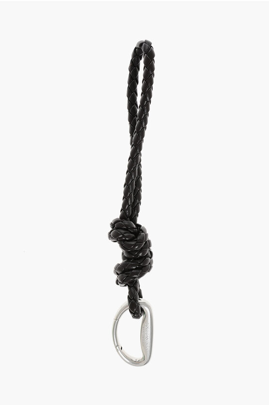 Bottega Veneta Woven Leather Loop Keyring In Black