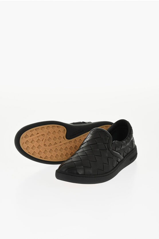 Bottega Veneta Woven Leather Sawyer Slip On Sneakers In Black