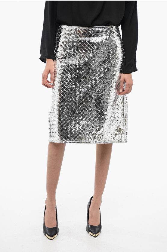 Bottega Veneta Intrecciato Lamb Leather Metallic Skirt