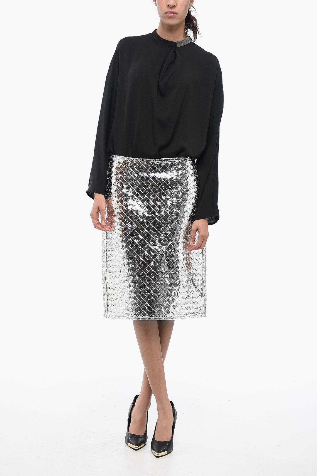 Bottega Veneta Woven Leather Skirt with Varnish Effect women
