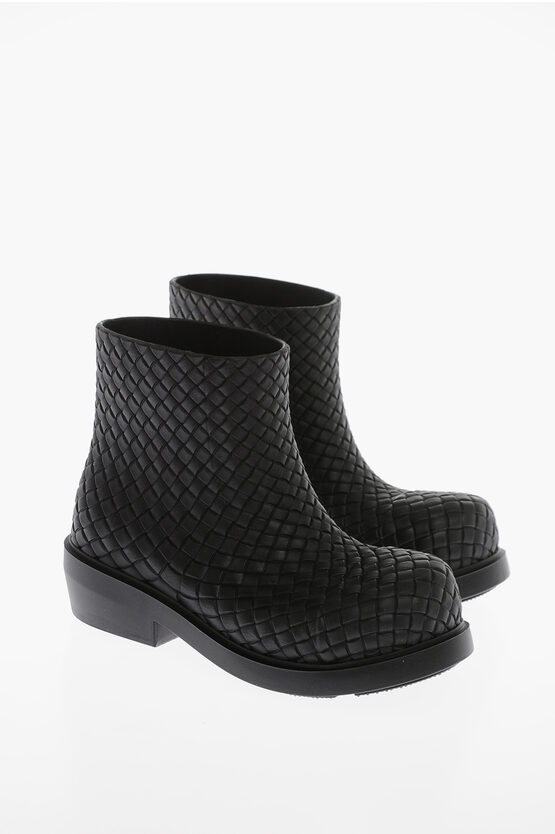 Shop Bottega Veneta Woven Rubber Fireman Pull-on Booties