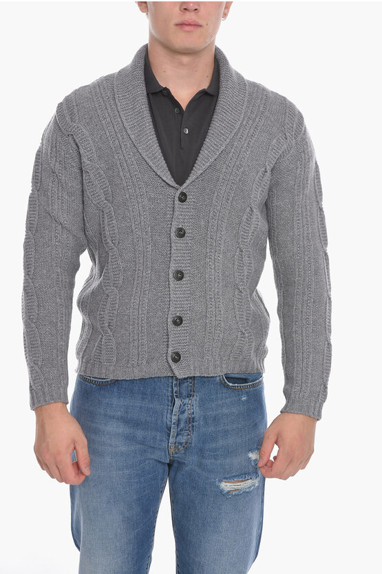 Altea Woven Wool Cardigan In Grey