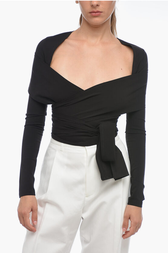 Shop Dolce & Gabbana Wrap Crop Top With Criss Cross Design