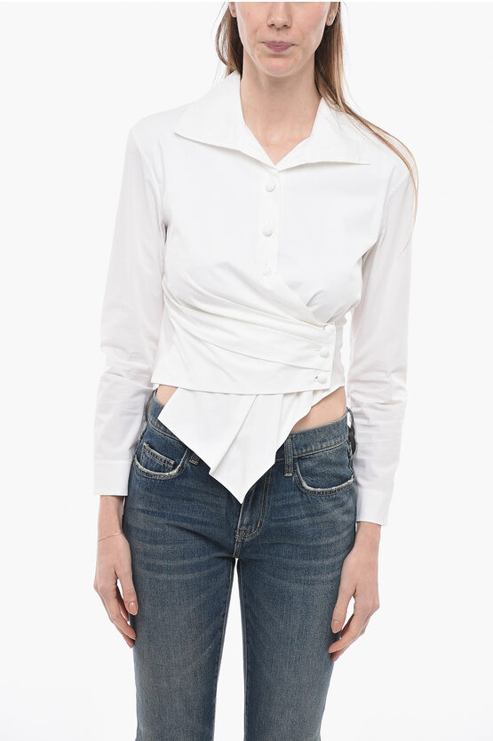 Shop Tory Burch Wrap Cropped Fit Shirt With Covered Buttons