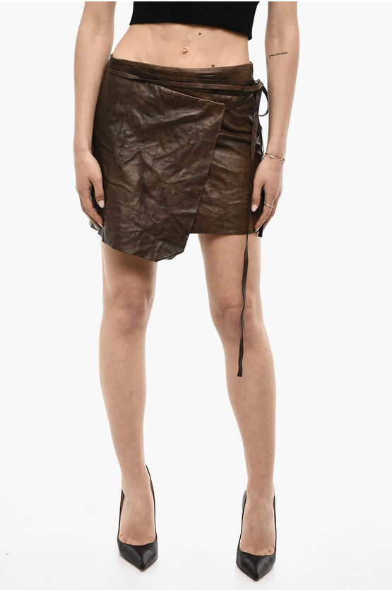 Dsquared2 Wrap Leather Skirt With Lace-up Detail