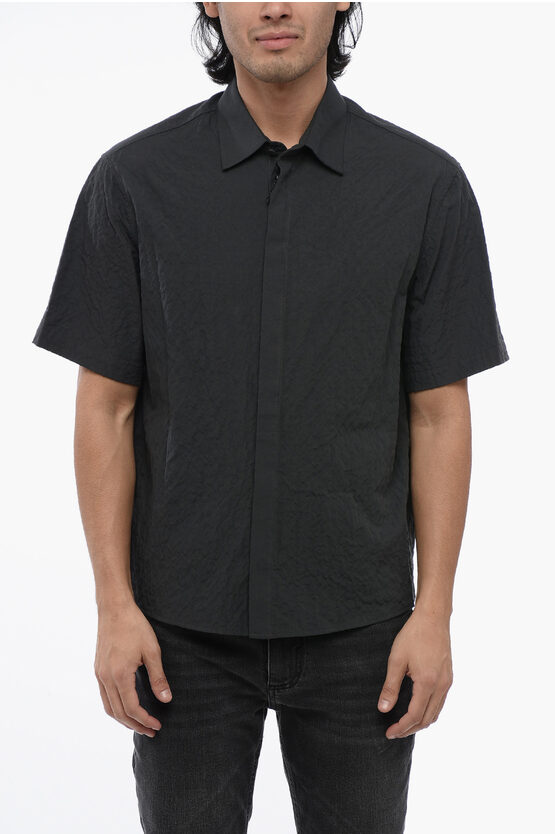 Shop Neil Barrett Wrinkled Cotton Military Minimal Shirt