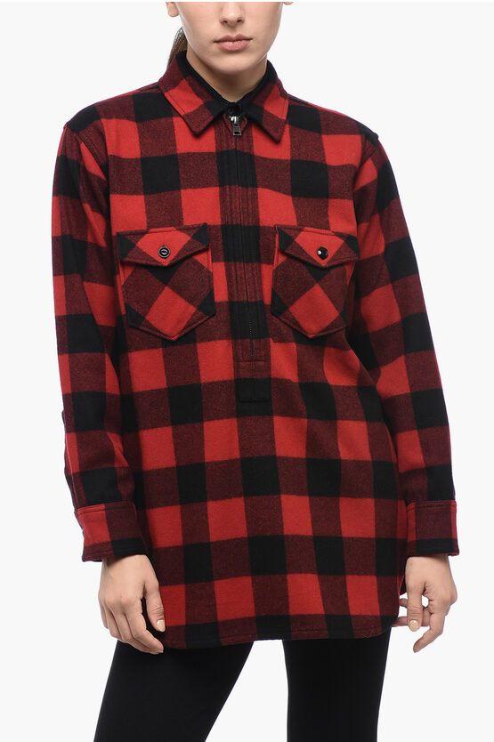 Woolrich Half-zipped Shirt With Check Motif In Multi