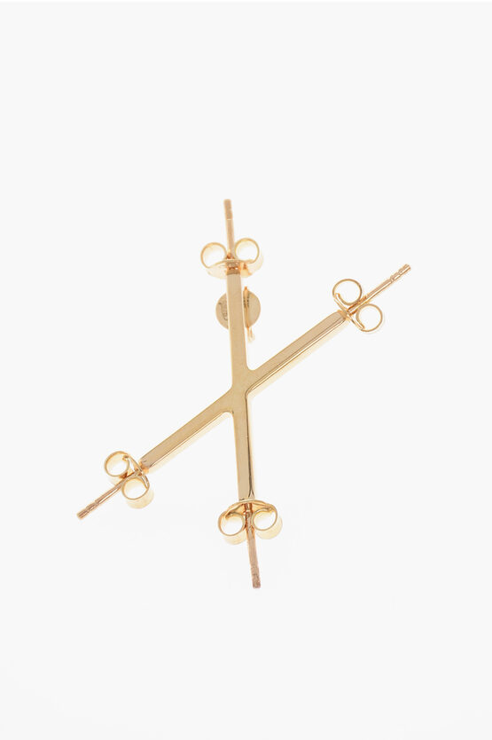 D'heygere X-shaped Golden-effect Silver Single Earrings