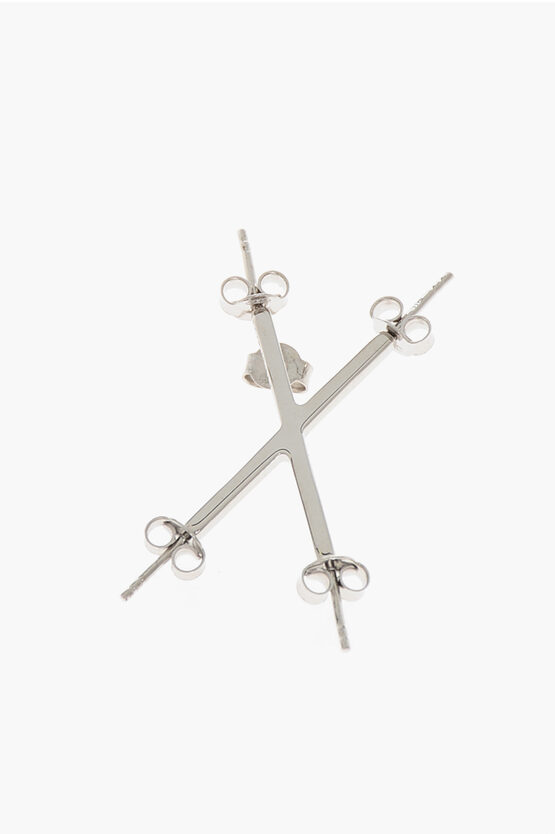 D'heygere X-shaped Silver Single Earrings In Metallic