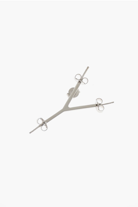 D'heygere Y-shaped Silver Single Earrings In Metallic