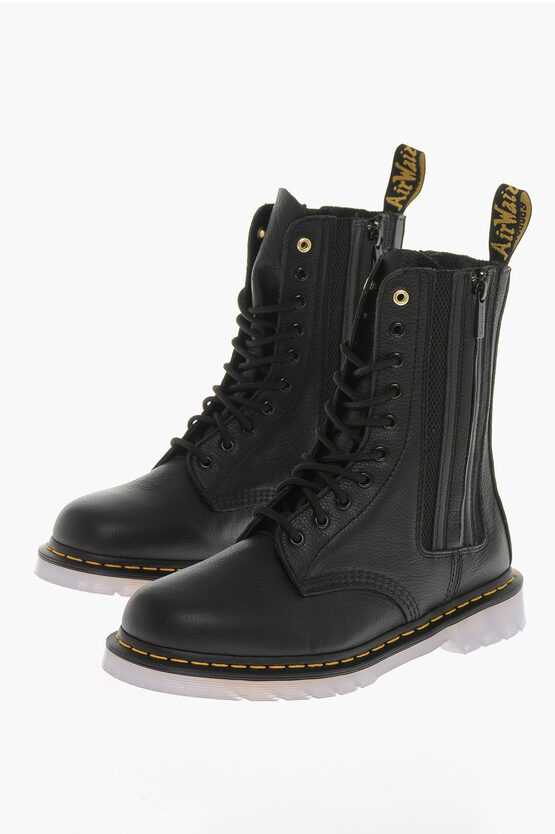 DR. MARTENS' YOHJI YAMAMOTO TEXTURED LEATHER VIRGINIA BOOTS WITH DOUBLE Z 