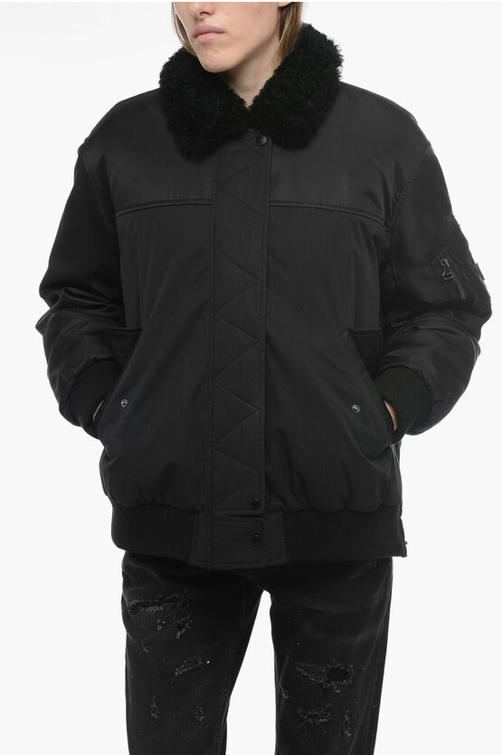 Shop Yves Salomon Ys Army Double Fabric Bomber With Fur Removable Lining